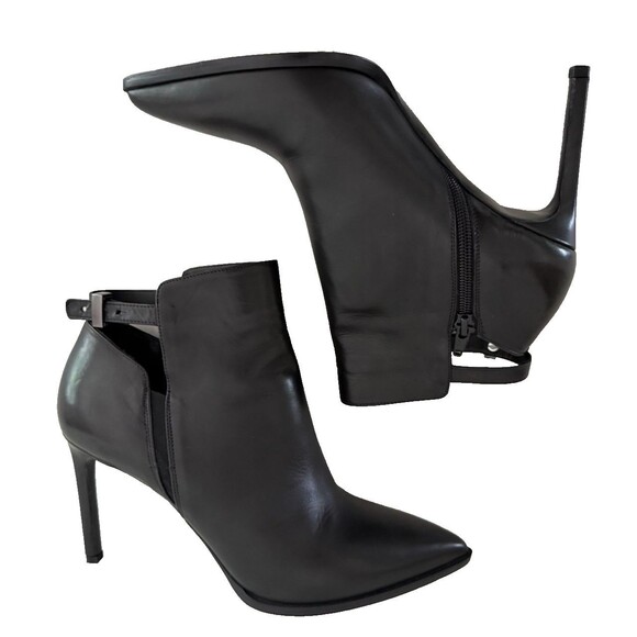 Vince Calla Leather Ankle High Heel Boots Women Size US 9.5 EU 41 Black Booties - Picture 1 of 12